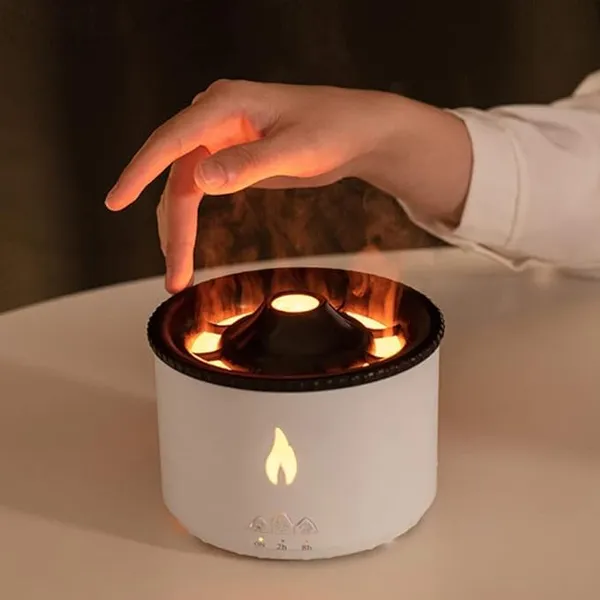 White_Stainless_Steel_Flame_Volcano_Essential_Oil_Diffuser,_360Ml_Aromatherapy_Diffuser,_Air_Humidifier,_Portable_Noiseless_Timer_Auto_Shut-Off_Aroma_Diffuser_For_Home,_Office
