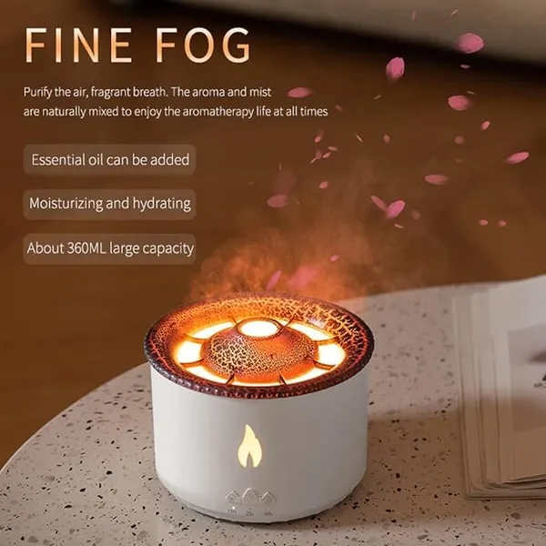White_Stainless_Steel_Flame_Volcano_Essential_Oil_Diffuser,_360Ml_Aromatherapy_Diffuser,_Air_Humidifier,_Portable_Noiseless_Timer_Auto_Shut-Off_Aroma_Diffuser_For_Home,_Office