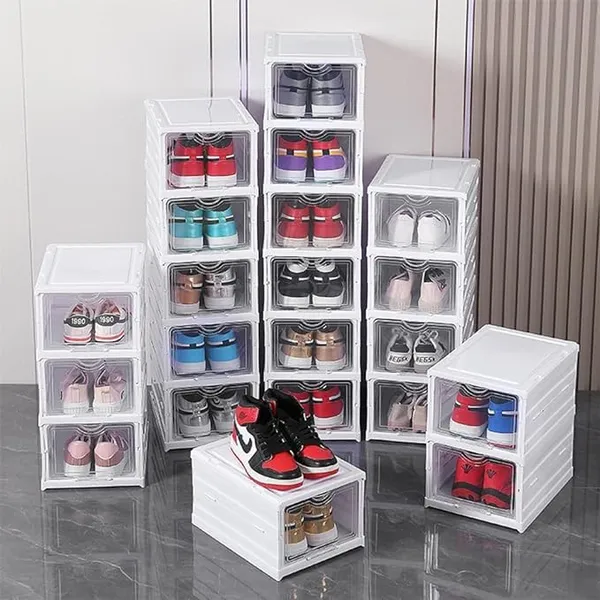 White_Strong_Polypropylene_Plastic_And_Ps_Sneaker_Storage_Box_-_4_Tier_Collapsible_Shoe_Rack_With_Door