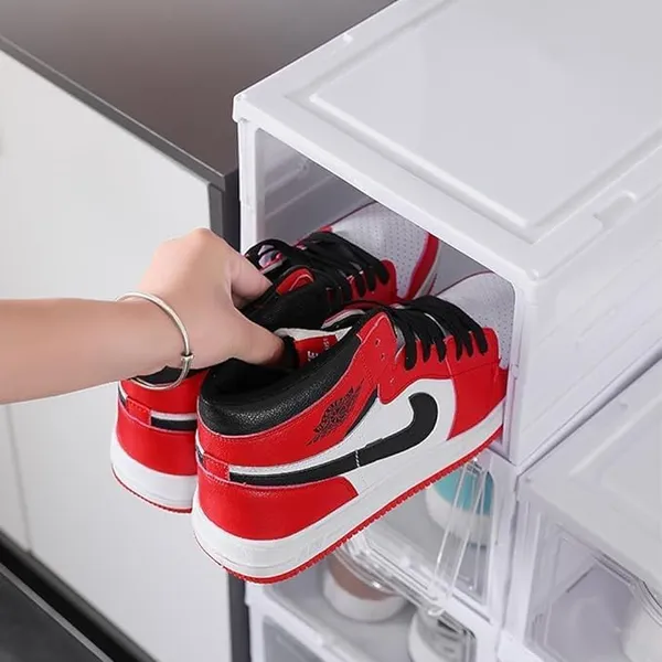 White_Strong_Polypropylene_Plastic_And_Ps_Sneaker_Storage_Box_-_4_Tier_Collapsible_Shoe_Rack_With_Door