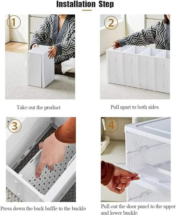 White_Strong_Polypropylene_Plastic_And_Ps_Sneaker_Storage_Box_-_4_Tier_Collapsible_Shoe_Rack_With_Door