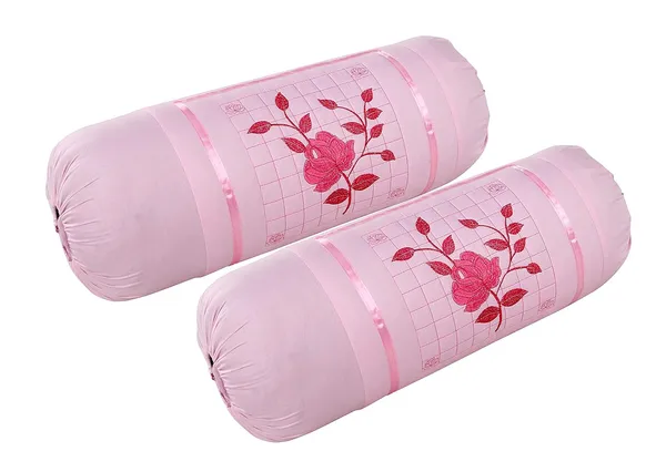 Set_Of_2_Piece_Pink_Microfiber_Rose_Embroidery_Bolsters_Covers