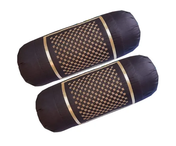 Set_Of_2_Piece_Brown,_Coffee_Cotton_Bolster_Cover_With_Beautiful_Diamond_Embroidery_,_16_Inch_X_32_Inch