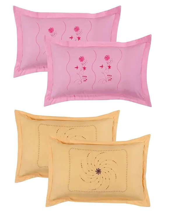 Set_Of_4_Pink_Beige_Embroidery_Pillow_Cover_King_Size__(_70*45_cm_)