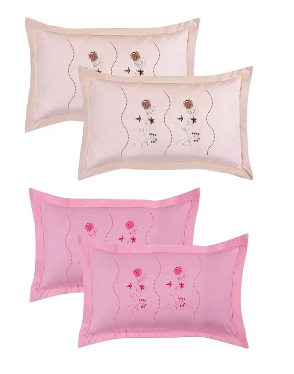 Set_Of_4__Cream_Pink_Embroidery_Pillow_Cover_King_Size_(_70*45_cm_)