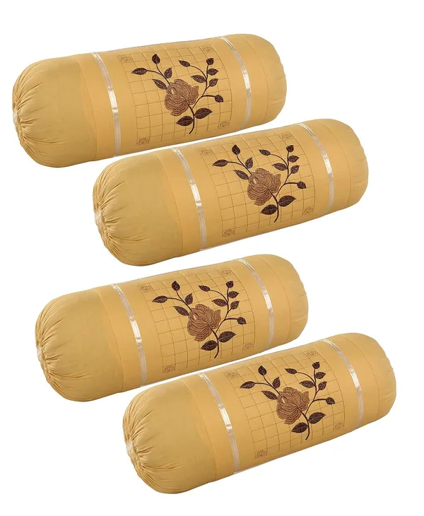 Beige_Piece_Cotton_Bolster_Cover_With_Beautiful_Rose_Embroidery_4Piece