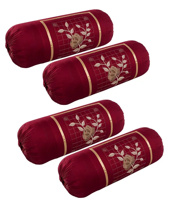 Set_of_4_Piece_Maroon_Piece_Cotton_Bolster_Cover_With_Beautiful_Rose_Embroidery