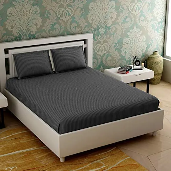 Grey_Elastic_Fitted_Stripes_King_Size_Bedsheet_With_2_Pillow_Covers_Grey_(_245*230_Cm_)