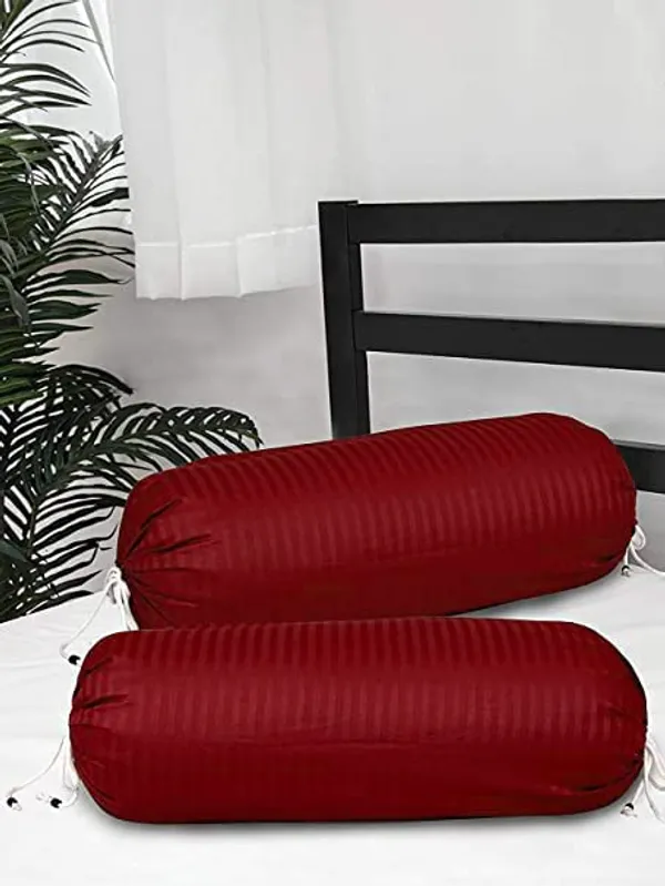 Set_Of_2_Piece_Maroon_Bolster_Cover_Satin_Stripes_Standard