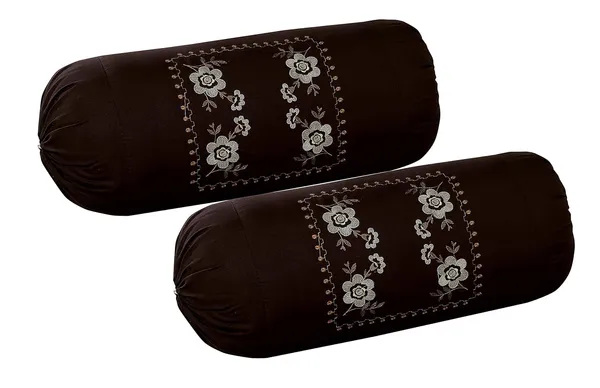 Pack_Of_2_Brown_Cotton_Bolster_Cover_With_Beautiful_Flower_Embroidery,