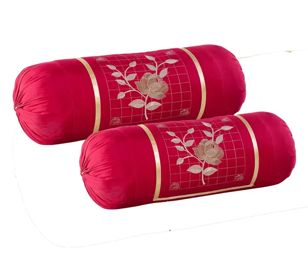 Maroon_Embroidery_Bolsters_Cover_Rose_Design