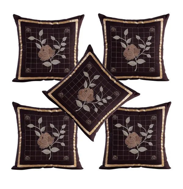 Set_Of_5_Piece_Brown__Decorative_Embroidery_Work_Cushion_Covers
