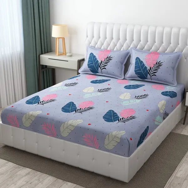 Multicolor_Super_Soft_Glace_Cotton_Flowered_Double_Bedsheets_With_2_Pillow_Covers_Green,_King_(_245*230_Cm_)