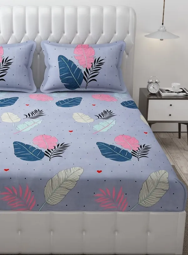 Multicolor_Super_Soft_Glace_Cotton_Flowered_Double_Bedsheets_With_2_Pillow_Covers_Green,_King_(_245*230_Cm_)