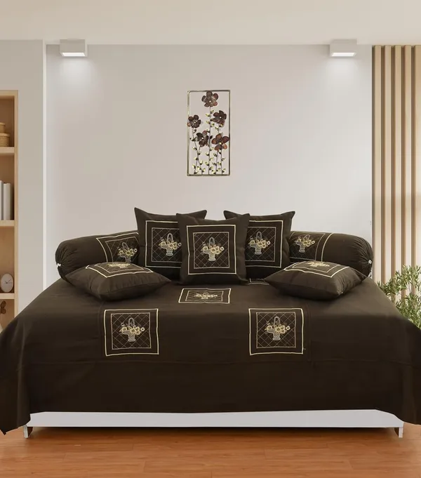 Set_Of_8_Piece_Brown_Microfiber_Emboided_Diwan__Dark