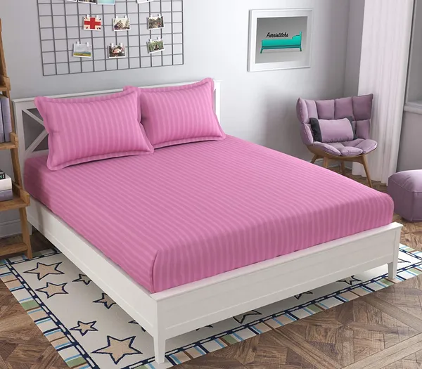 Pink_Elastic_Fitted_Stripes_King_Size_Bedsheet_With_2_Pillow_Covers_(_245*230_Cm_)