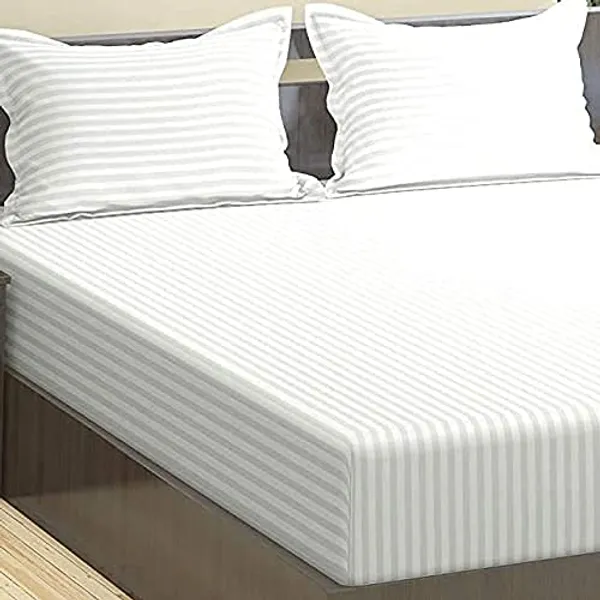 White_Elastic_Fitted_Stripes_King_Size_Bedsheet_With_2_Pillow_Covers_(_245*230_Cm_)