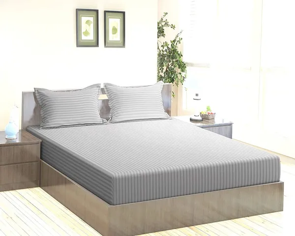 Light_Grey_Elastic_Fitted_Stripes_King_Size_Bedsheet_With_2_Pillow_Covers,_Dark_Grey,_Cotton_(_245*230_Cm_)