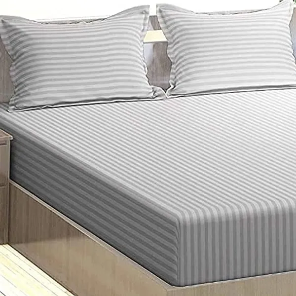 Light_Grey_Elastic_Fitted_Stripes_King_Size_Bedsheet_With_2_Pillow_Covers,_Dark_Grey,_Cotton_(_245*230_Cm_)
