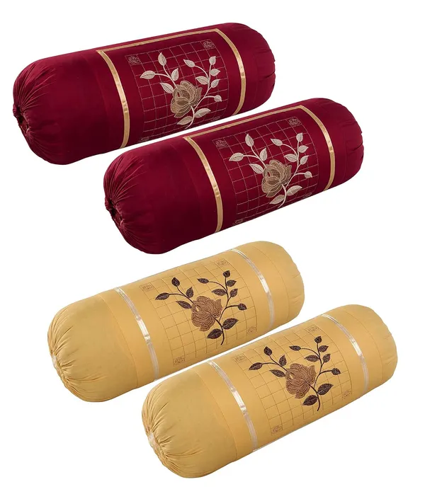 Set_Of_4_PieceMaroon_Beige_Embroided_Cotton_Bolster_Covers
