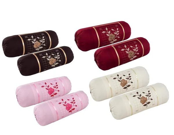 Set_Of_8_Piece_Multicolor_Embroided_Cotton_Bolster_Covers__,Gajri,Coffe,_And_Off_Colour