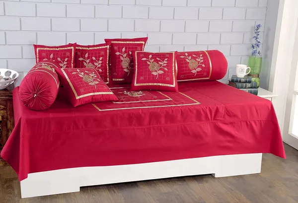 Set_Of_8_Piece_Red_Designer_Embroidery_Work_Cotton_Diwan