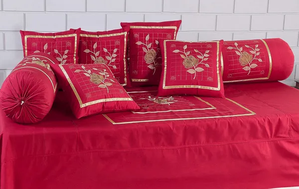 Set_Of_8_Piece_Red_Designer_Embroidery_Work_Cotton_Diwan