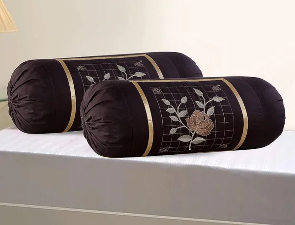 Set_Of_4_Piece_Maroon_&_Brown_Embroided_Cotton_Bolster_Covers