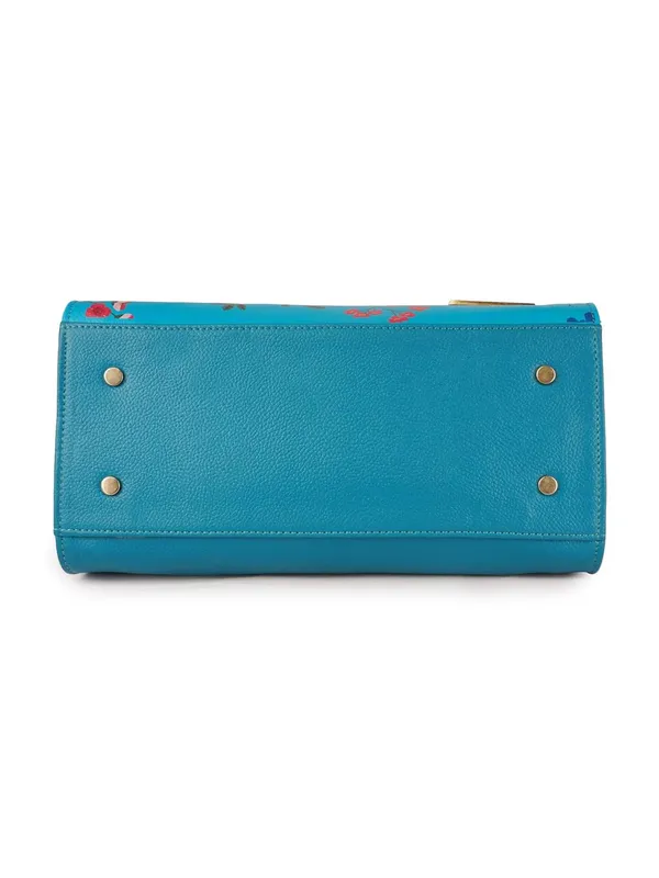 Turquoise_Premium_Quality_Vegan_Leather_Flower_Print_Handbag_(_For_Women