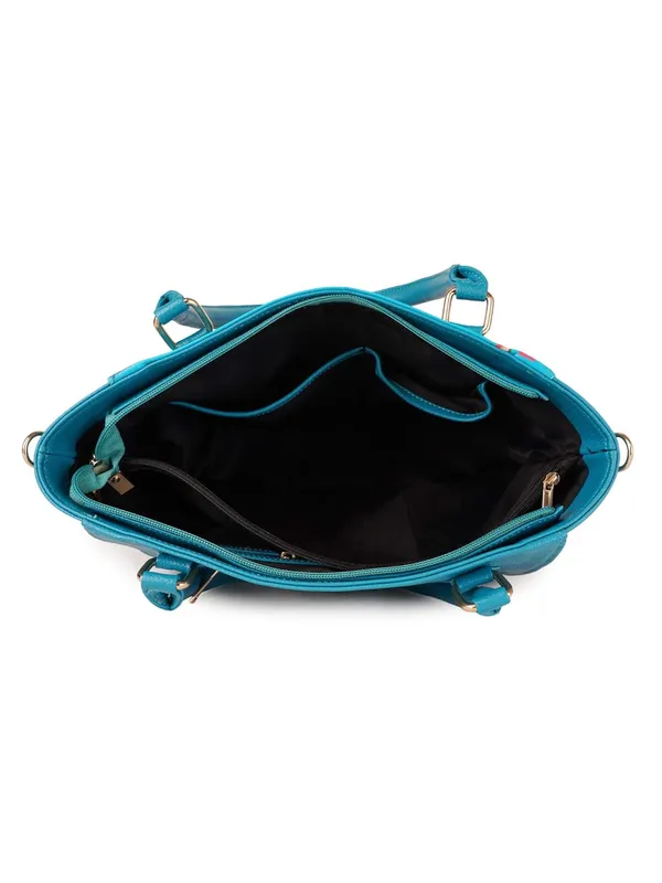Turquoise_Premium_Quality_Vegan_Leather_Flower_Print_Handbag_(_For_Women