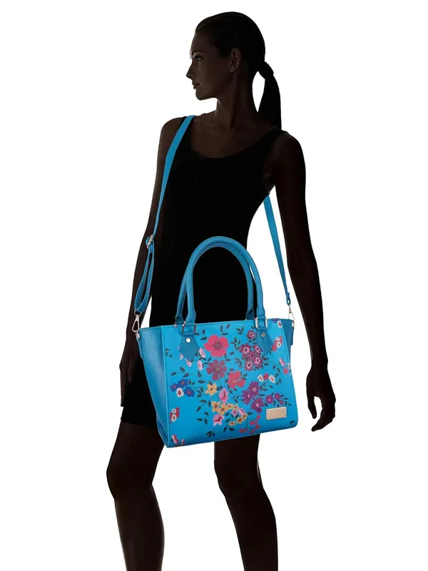 Turquoise_Premium_Quality_Vegan_Leather_Flower_Print_Handbag_(_For_Women