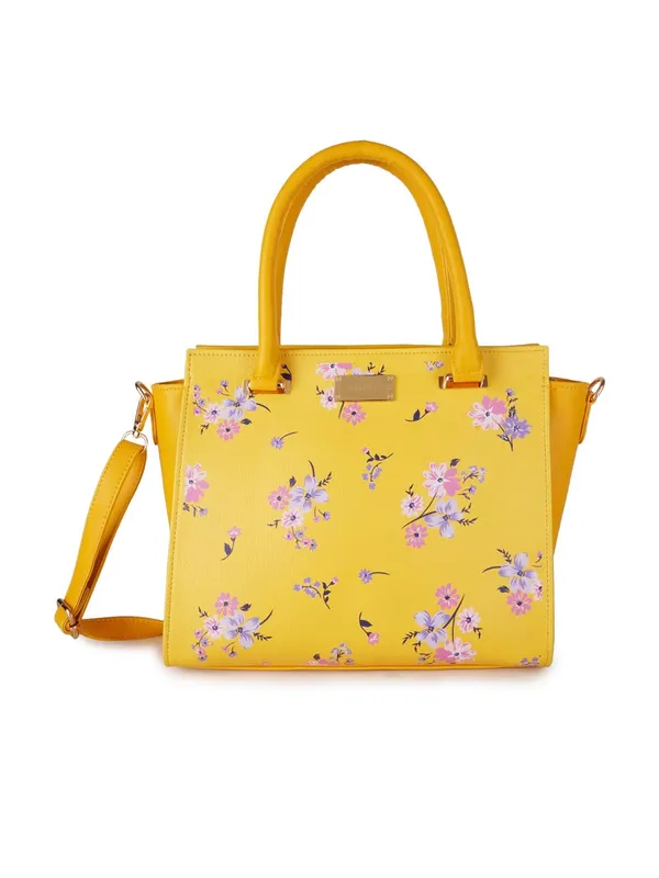 Yellow_Premium_Quality_Vegan_Leather_Flower_Print_Handbag_For_Women