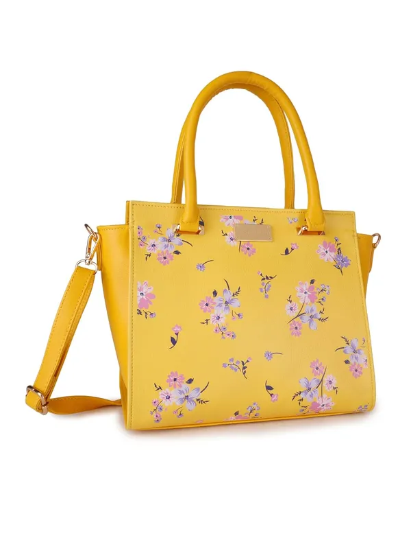 Yellow_Premium_Quality_Vegan_Leather_Flower_Print_Handbag_For_Women