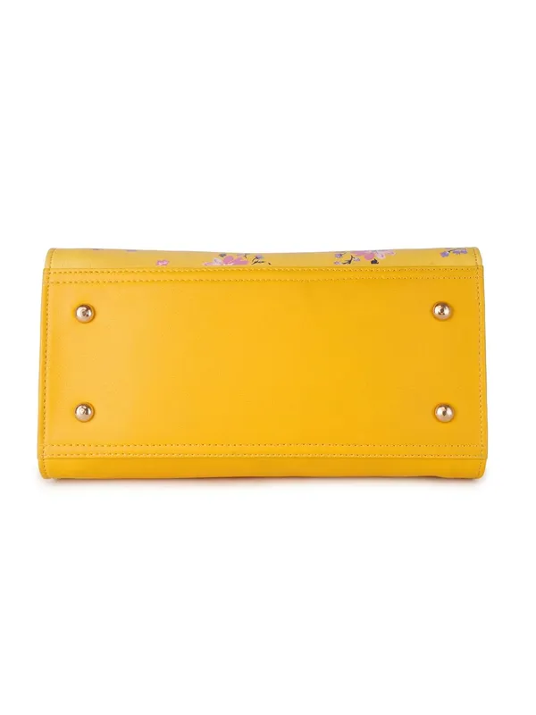 Yellow_Premium_Quality_Vegan_Leather_Flower_Print_Handbag_For_Women