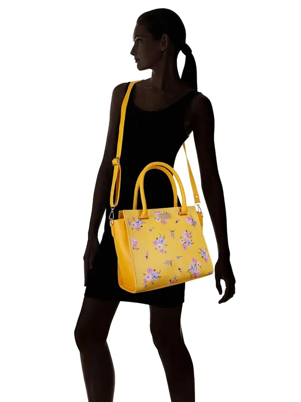 Yellow_Premium_Quality_Vegan_Leather_Flower_Print_Handbag_For_Women