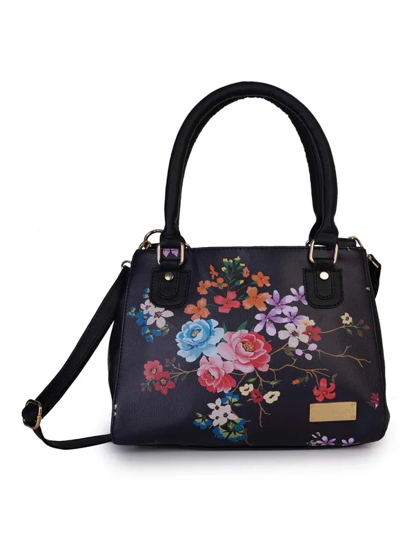 Black_Premium_Quality_Vegan_Leather_Flower_Print_Handbag_For_Women