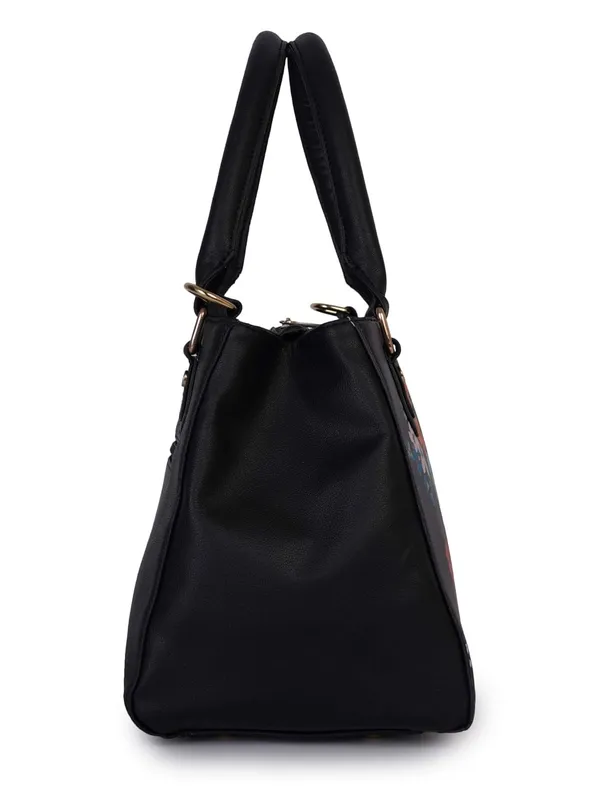 Black_Premium_Quality_Vegan_Leather_Flower_Print_Handbag_For_Women