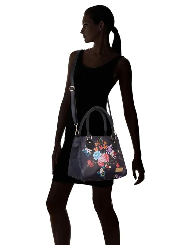 Black_Premium_Quality_Vegan_Leather_Flower_Print_Handbag_For_Women