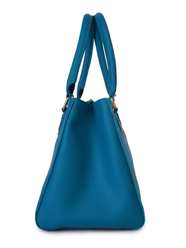 Turquoise_Premium_Quality_Vegan_Leather_Flower_Print_Handbag_For_Women
