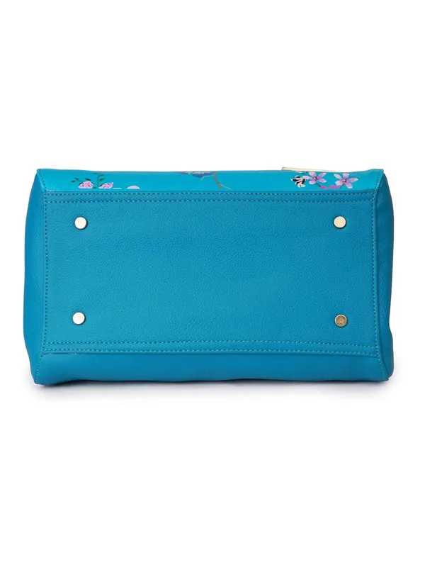 Turquoise_Premium_Quality_Vegan_Leather_Flower_Print_Handbag_For_Women