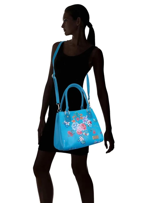 Turquoise_Premium_Quality_Vegan_Leather_Flower_Print_Handbag_For_Women