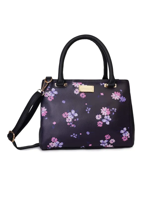 Black_Premium_Quality_Vegan_Leather_Flower_Print_Handbag_For_Women