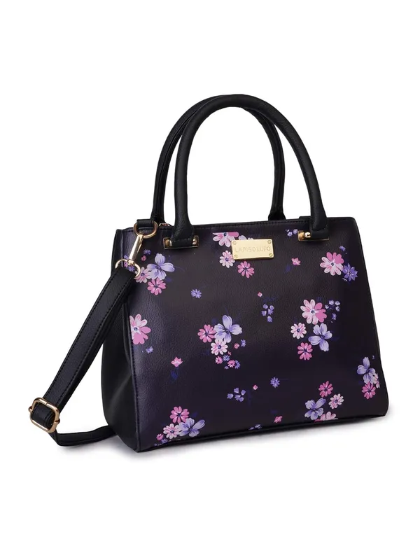 Black_Premium_Quality_Vegan_Leather_Flower_Print_Handbag_For_Women