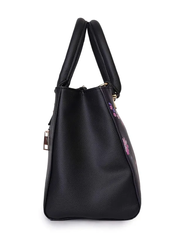 Black_Premium_Quality_Vegan_Leather_Flower_Print_Handbag_For_Women