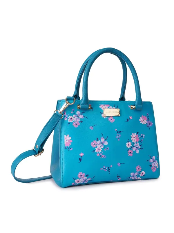 Turquoise_Premium_Quality_Vegan_Leather_Flower_Print_Handbag_For_Women