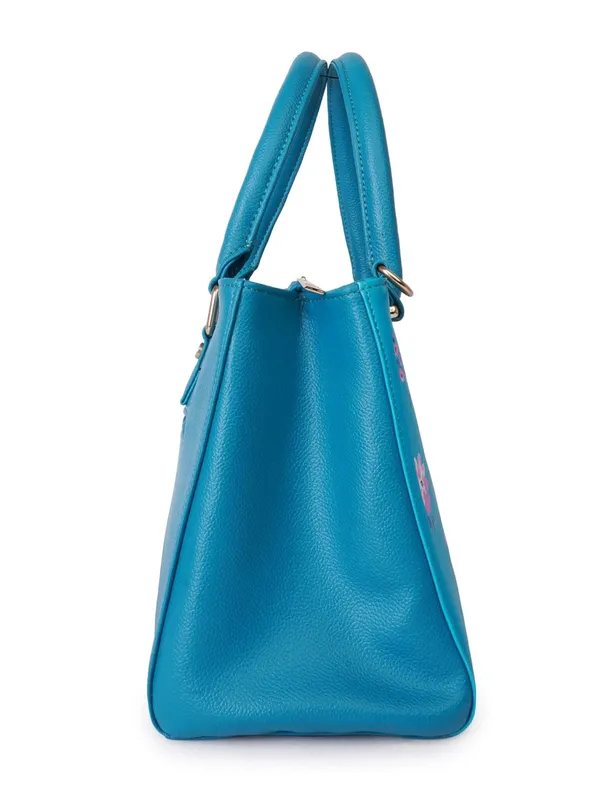 Turquoise_Premium_Quality_Vegan_Leather_Flower_Print_Handbag_For_Women