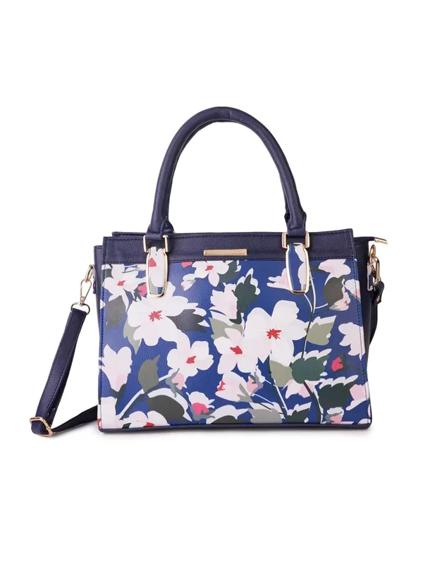 Blue_Premium_Quality_Vegan_Leather_Flower_Print_Handbag_For_Women