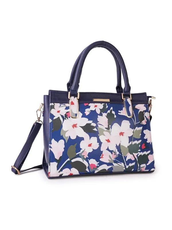 Blue_Premium_Quality_Vegan_Leather_Flower_Print_Handbag_For_Women