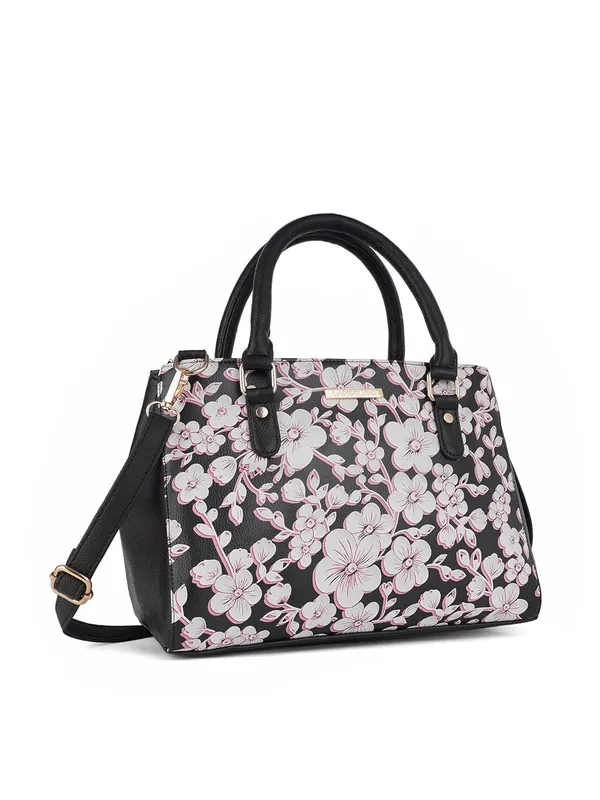 Black_Premium_Quality_Faux_Leather_Flower_Print_Handbag_For_Women