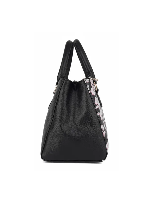 Black_Premium_Quality_Faux_Leather_Flower_Print_Handbag_For_Women